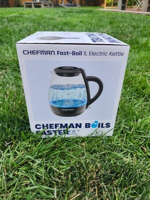NIB Chefman Fast-Boil 1L Electric Glass Kettle 1500W Auto Shutoff Black B91 NEW