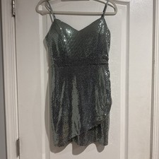 Crystal Doll Size S Gray Green Sequin Party Dress