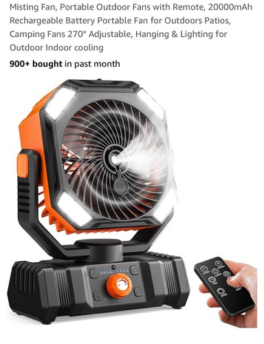 Misting Fan, Portable Outdoor Fans with Remote, 20000mAh Recharge. Battery New