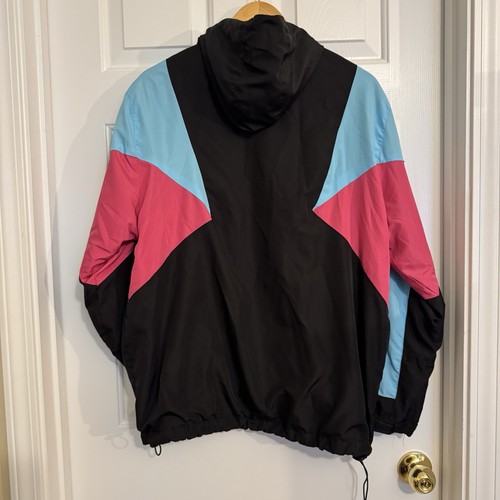 MADHERO Men’s Black/Pink/Turquoise Hooded Full Zip Windbreaker 90’s Style - Picture 2 of 11