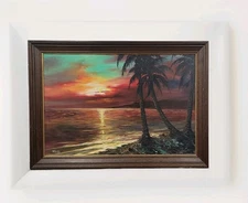 Mid Century Pacific Sunset, Large Oil Painting Hawaiian Seascape c.1965