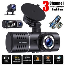 HD Dash Cam 1080p Car 3 Channel Front/Rear/Inside Video Recorder Camera G-sensor
