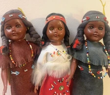 3 Vtg Carlson Native American Dolls 11” Tall