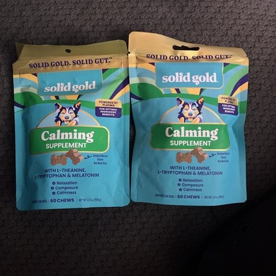 2 Solid Gold Calming Supplement For Dogs L-Theanine  Melatonin L-Tryptophan 60ct