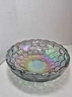Vintage Thumbprint Bowl Iridescent Carnival Glass Smoke Gray 9.25" diamtr Scallp