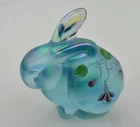 Fenton Glass Bunny Rabbit - Hand Painted and Signed Iridescent Blue