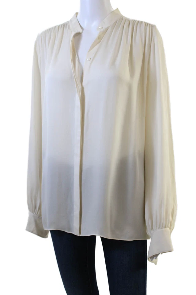 Camisa Tamara Mellon Mujer Seda Transparente Manga Larga Abotonada Crema Talla 8 Foto 2 de 4