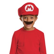 Disguise Mario Hat and Mustache Set, Kids Super Mario Bros Costume Accessory