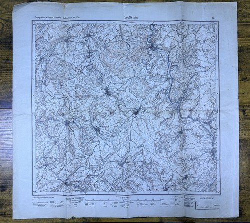 1919 WWI German Military Army Topographical And Road Map Of Wolfstein