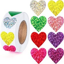 Heart Stickers - 500Pcs 1Inch Valentines Day Heart Stickers Glitter Colored