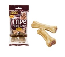 2 Tripe Filled Bones Natural Rawhide & Tripe Dog Treat Small Dog Treat Bone 10cm