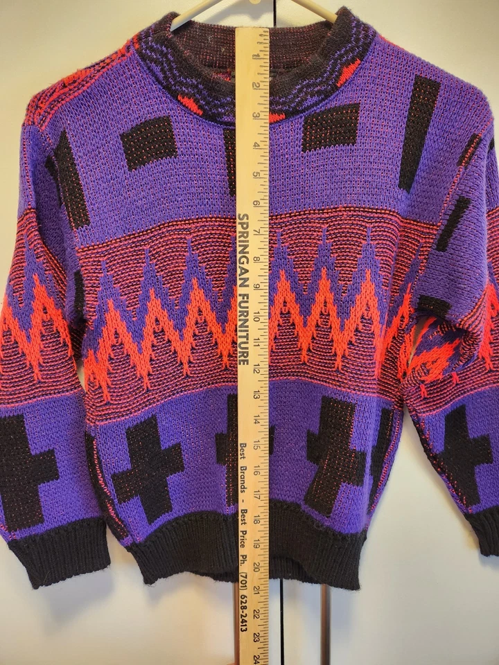 Suéter De Colección Años 80 XSTATX Juvenil Cuello Redondo Geométrico Multicolor Púrpura Negro Naranja Foto 4 de 4