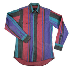 Vintage Wrangler Brushpopper Shirt Mens 16-35 X Long Tails Striped 90s USA Made