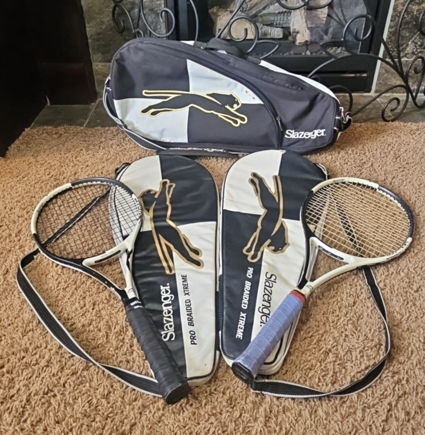 Set of 2 Slazenger Pro Braided Xtreme Tennis Racquets with Cases