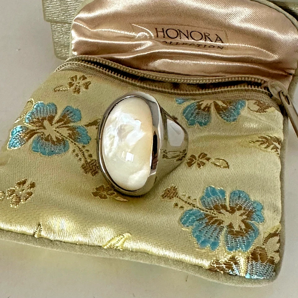 Honora Bold Grande Ovalado Nácar Blanco Anillo Acero Inoxidable Talla 7 NUEVO Foto 2 de 4