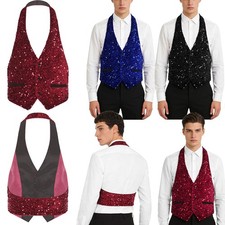 Mens Waistcoat Dance Tank Top Wedding Vest Cosplay Glittery Jacket Velvet Party