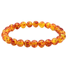 8mm Natural Amber Bead Bracelet, Unisex Stretch Bangle, Buddha Charm 528