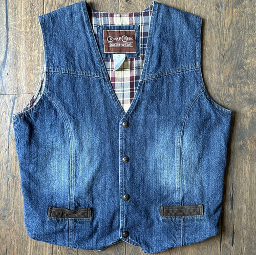 Cripple Creek Ranchwear Denim Vest MEDIUM Blue Flannel Lined~ Vintage