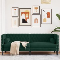 3-Sitzer Chesterfield Sofa Samt DunkelgrüN Mit Nackenrollen