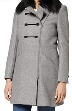Naf Naf Womens Alili Wool Blend Detachable Hood Jacket Grey Size 14 Brand New