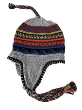 light gray w dark blue adult reversible size peruvian alpaca chullo hat