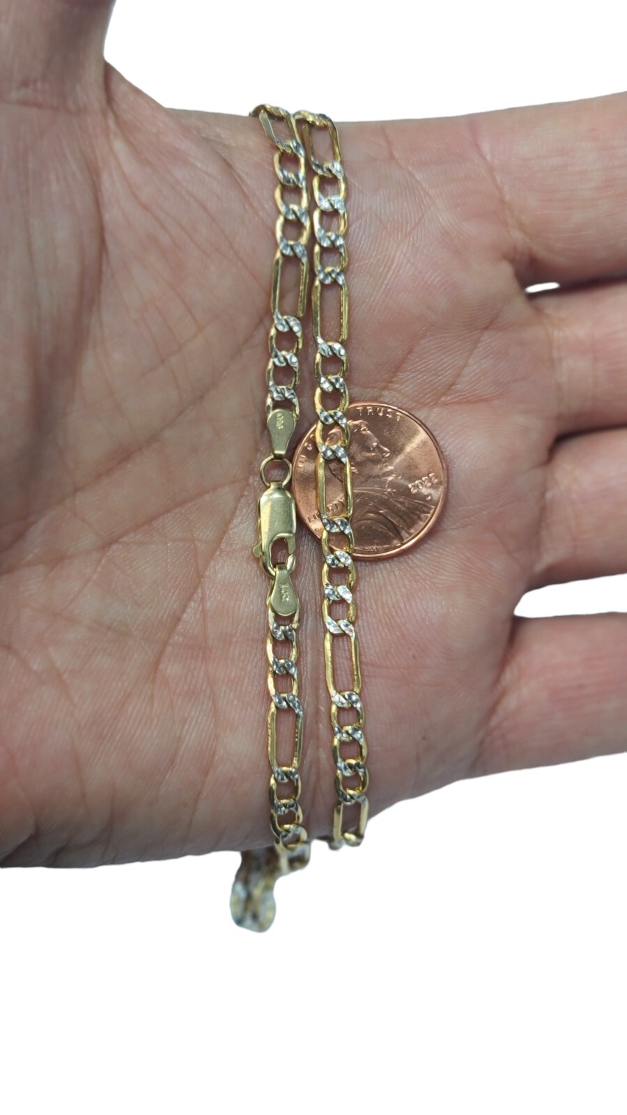 New 4.2 mm Figaro White Pave Link Chain Necklace Real 14k Gold 16 to 28 Inches image 2