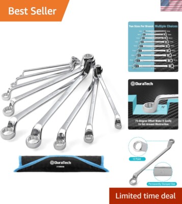 Durable Chrome Vanadium Wrench Set - 9-Piece 75-Degree Offset for Tight Spaces