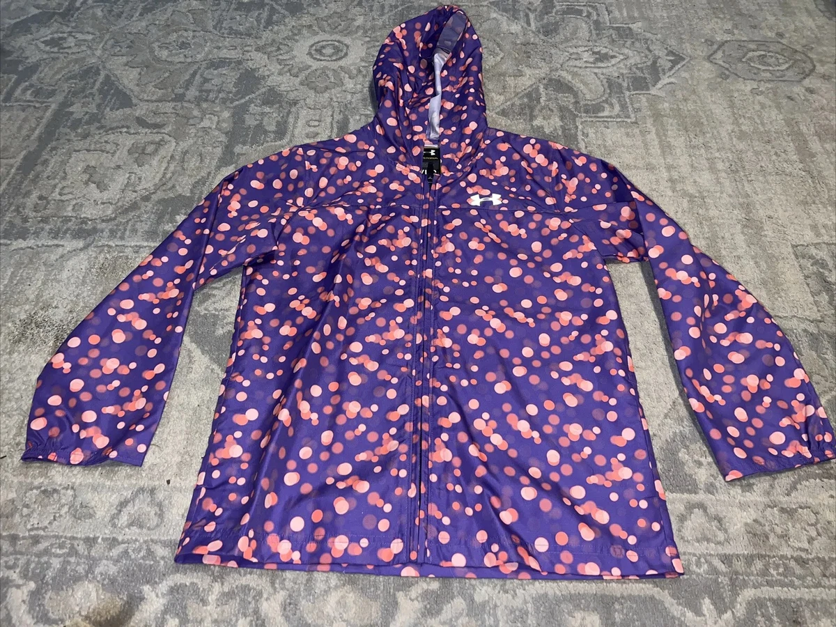 Under Armour Storm Rain Jacket Purple Pink Multi Sz GIRLS Youth Large Hood