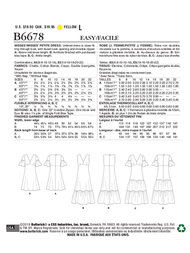 Abito piccolo Butterick Easy CUCIRE PATTERN B6678 Misses' & Misses' 6-14 o 14-22 - Foto 7 di 7