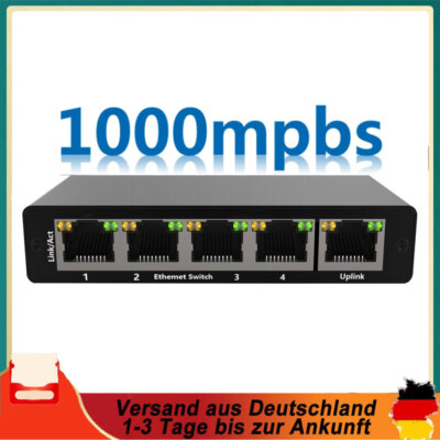 5-Port Gigabit Desktop Netzwerk Switch Ethernet RJ45 LAN Verteiler HUB schwarz