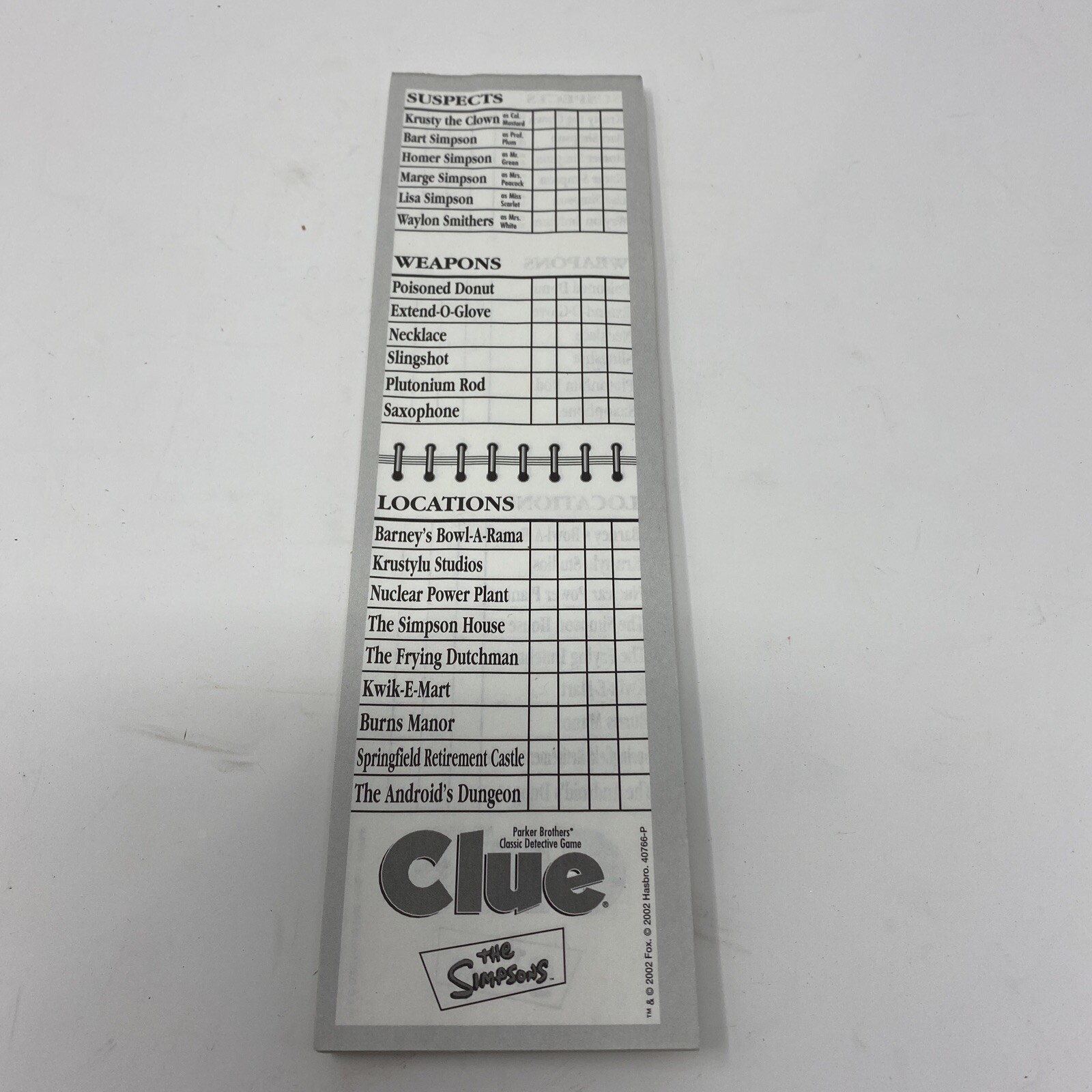 The Simpsons Clue Game Replacement Detective Notepad 76930407660 | eBay