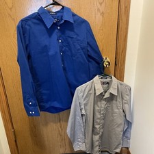 2 Chaps Boys Dress Shirt Long Sleeve Button Down Chest Pocket SZ. 16 Blue/Gray