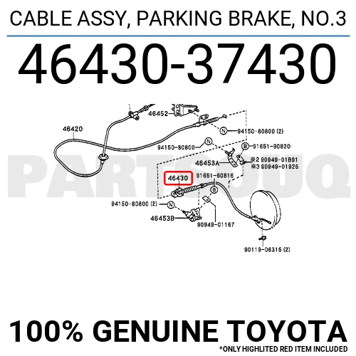 4643037430 Genuine Toyota CABLE ASSY, PARKING BRAKE, NO.3 46430 