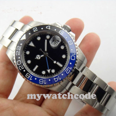 40mm PARNIS black dial sapphire glass GMT ceramic Bezel date automatic men  watch | eBay