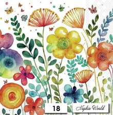  18 TWO Paper LUNCHEON Decoupage Art Craft Napkins MIXED FLOWERS FLORAL COLORS