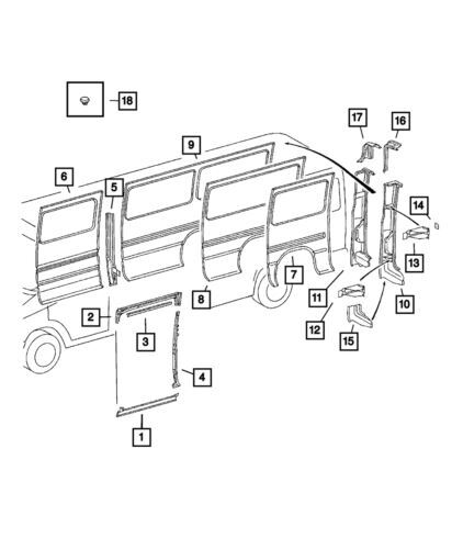 Pilar de puerta lateral derecho para Dodge Sprinter 2500 2003 (N/P 5131053AA)