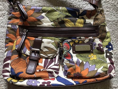 Relic Large Roomy Floral Canvas Handbag Shoulder Purse Bag Pockets Long Strap - Picture 2 of 10