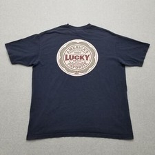 Vintage Lucky Brand Shirt Mens Large Blue Crew Neck Logo Made In USA