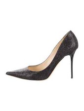 JIMMY CHOO Abel Black Glitter Fabric Pumps Size 8.5 IT 38.5 Good Cond. with Box