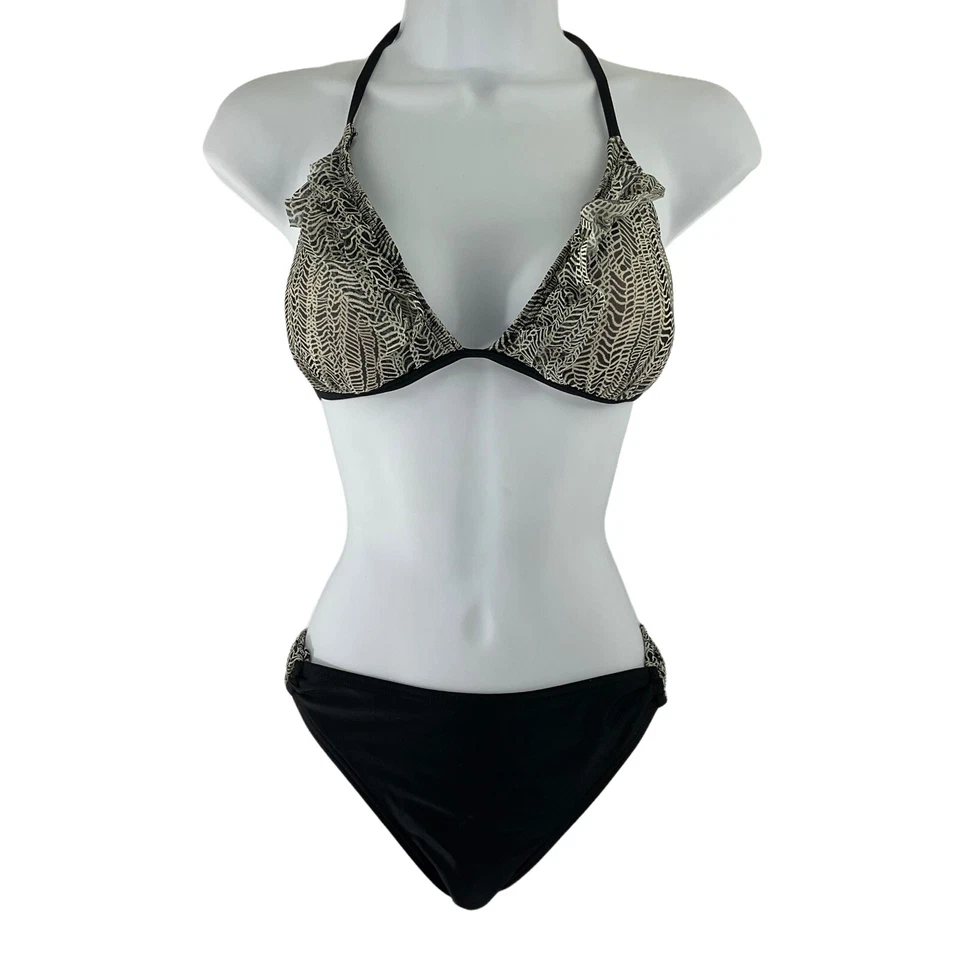 Malibu Dream Girl Bikini Womens Sz XL Black Wht Mesh Ruffle removable pads nwot - Image 2 of 4