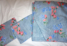 RALPH LAUREN MAGGIE FLORAL STRIPE INDIGO BLUE  CORAL 3PC QUEEN DUVET SET