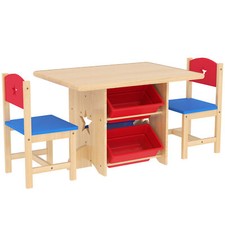 AIYAPLAY Set Tavolo e Sedie per Bambini con 2 Sedie e Tavolo con 4 Contenitori