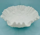 Vtg Imperial Glass Satin White Milk Glass 9" Ruffled Edge Bowl Embossed Roses