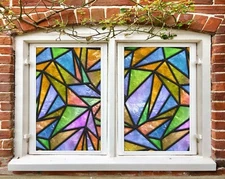 3D Triangle Pattern A305 Window Film Print Sticker Cling Stained Glass UV Amy