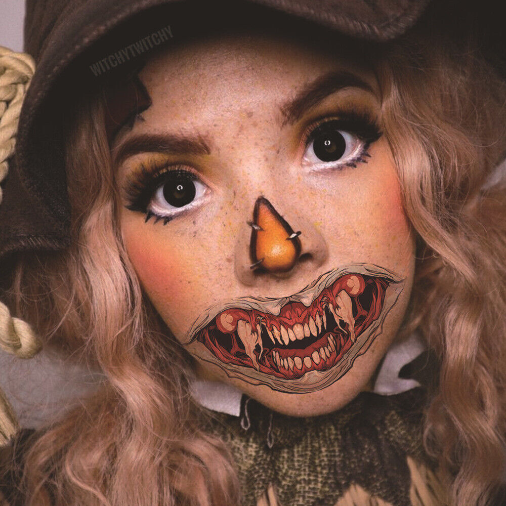 10pcs Halloween Prank Makeup Tattoo Scary Party Big Mouth Face Horror Sticker - Picture 12 of 12