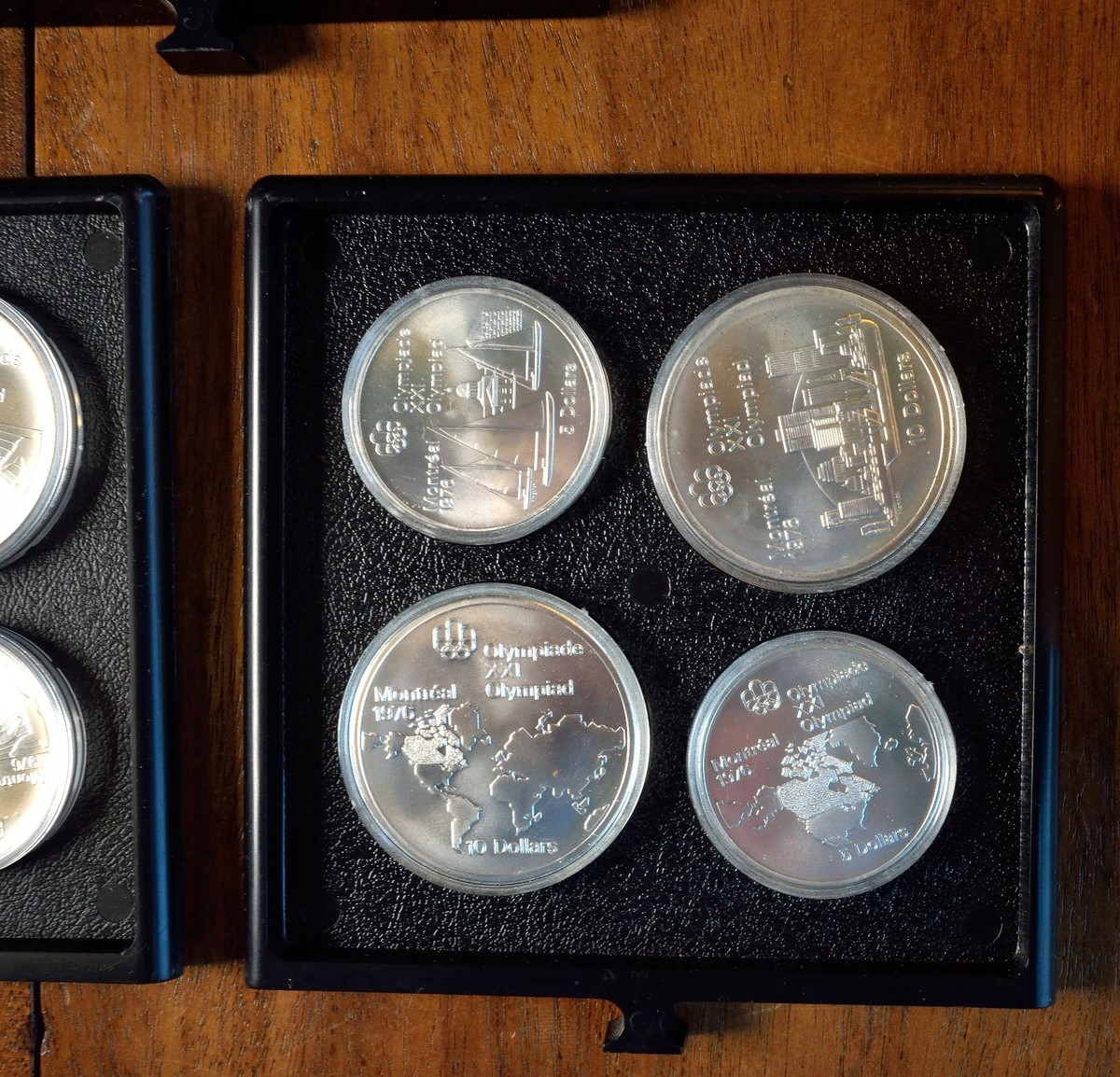 1976 Montreal XXI Olympiad 28 Silver Coin Walnut Box Set, unc
