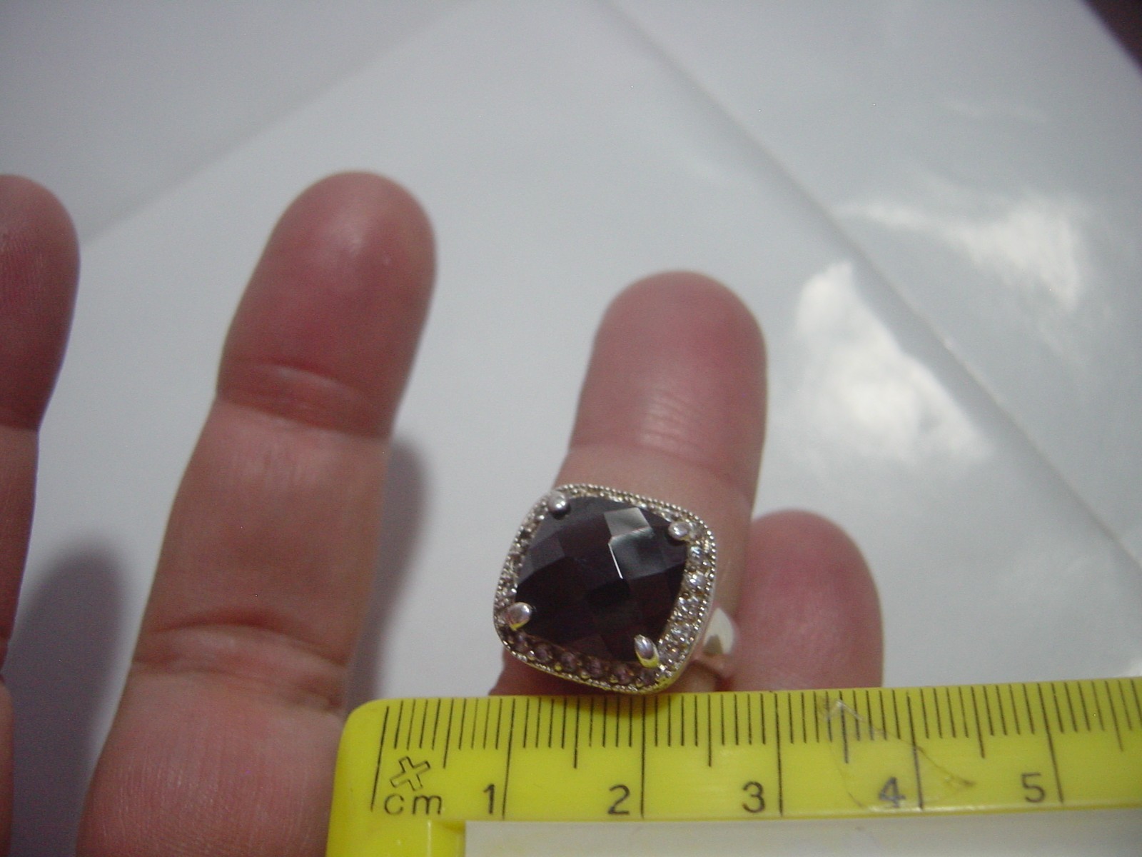 VINTAGE SOLID THICK SILVER RING-SPARKLING BLACK &… - image 8