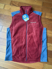 Columbia Men s Small Red/Blue Full Zip Fleece Vest Stand-Up Collar 300wt