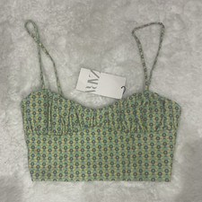 ZARA Women’s Geometric Print Bustier Corset Top Green Blue Yellow Size S