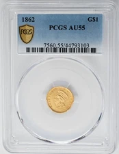 1862 $ Gold Indian Dollar AU55 Secure PCGS 950846-2